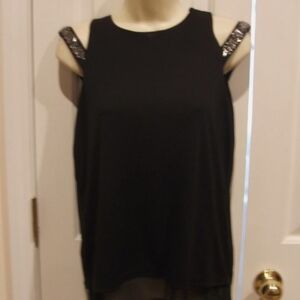 Worthington Black Sleeveless Tank with embellished  Shoulder Straps 18 inch p2p